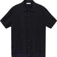 MANGO Short Sleeve Rib-Knit Button-Up Shirt