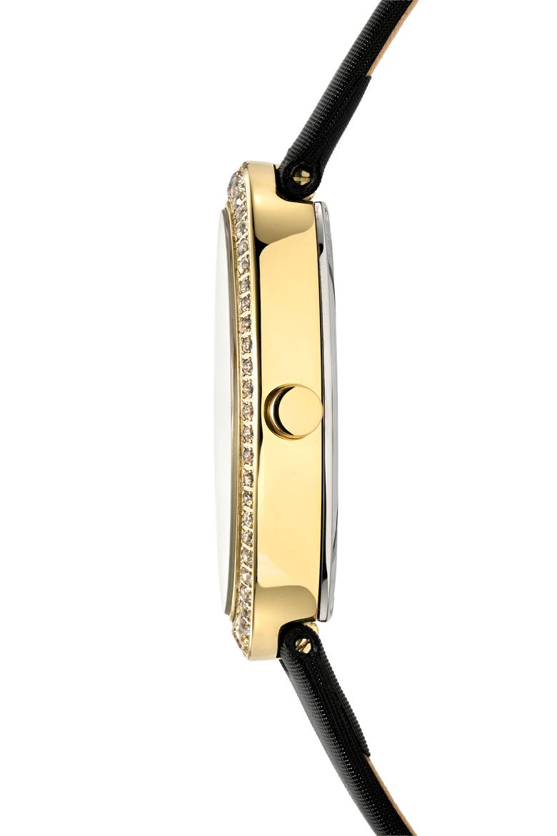 Women's Eloise Oval Guilloche Dial Topaz Leather Watch, Alternate, color, BLACK/ WHITE
