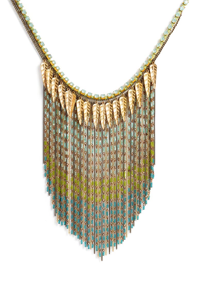 'Marrakech' Feather & Fringe Necklace, Main, color, GREEN MULTI