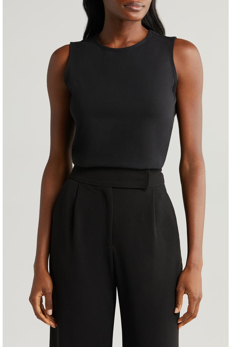 Sleeveless Stretch Cotton Knit Shell Top, Main, color, RICH BLACK 060