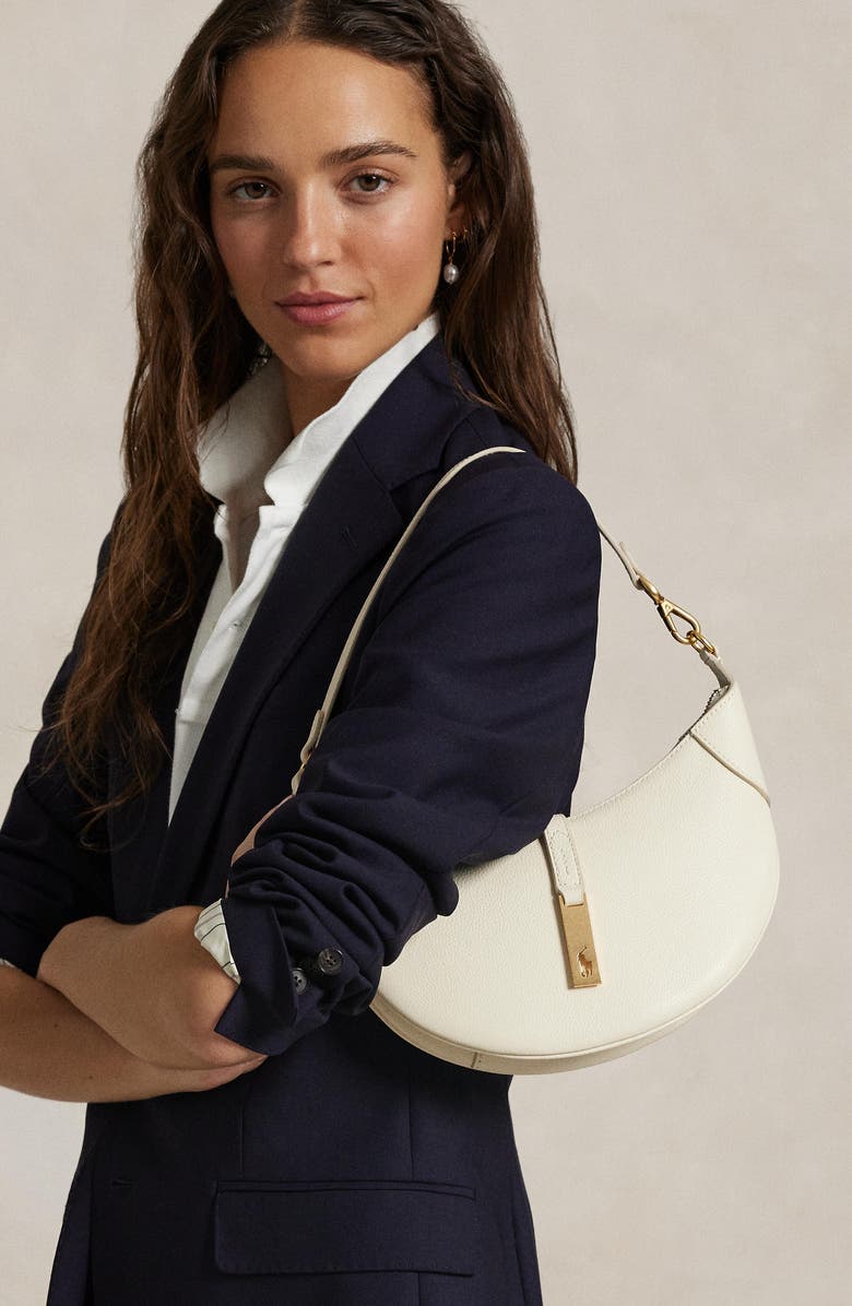 Polo Ralph Lauren Small Polo ID Grain Leather Shoulder Bag, Alternate, color, Ivory