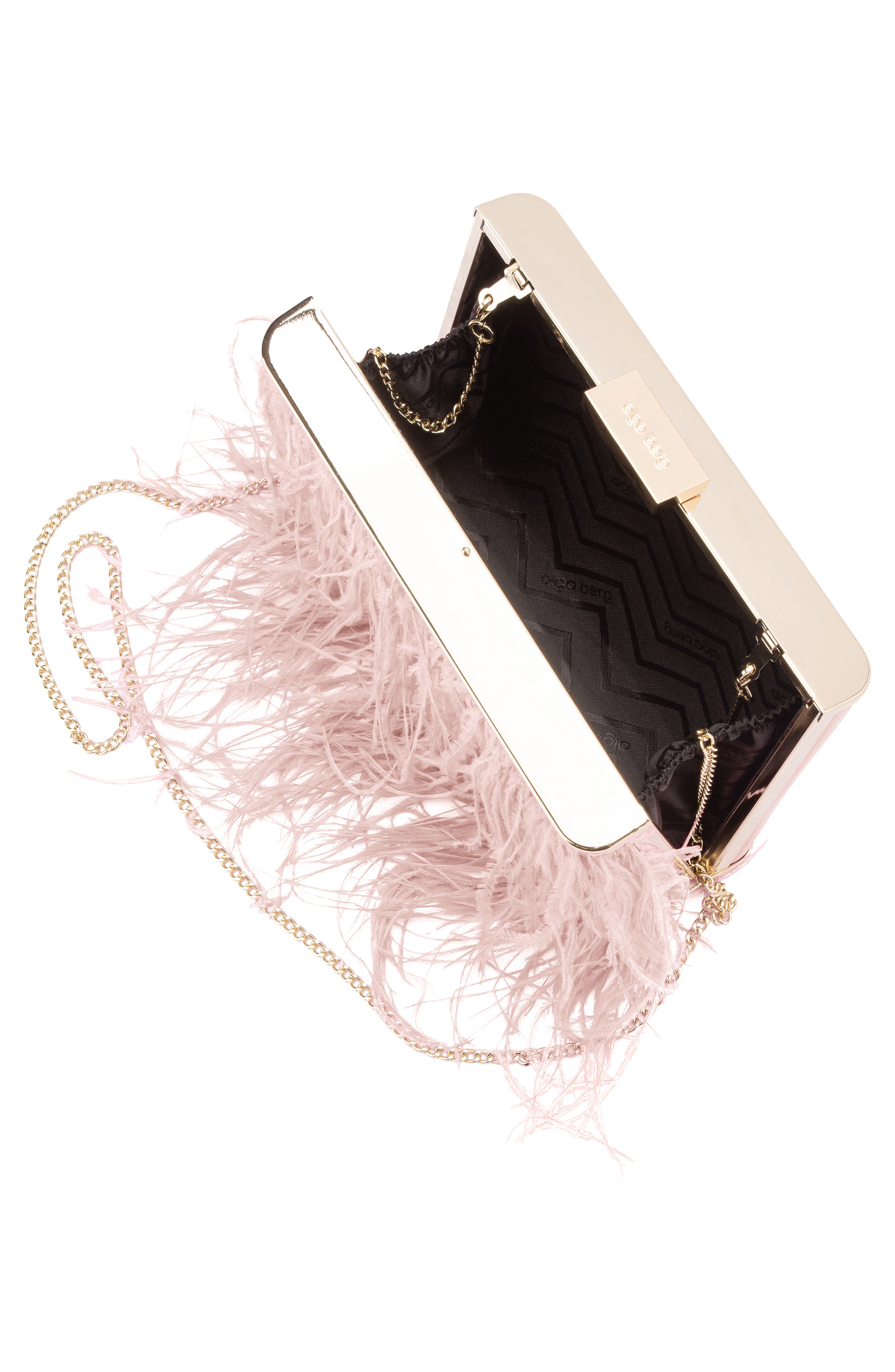 Olga Berg Ostrich Feather Embellished Clutch, Alternate, color, Blush
