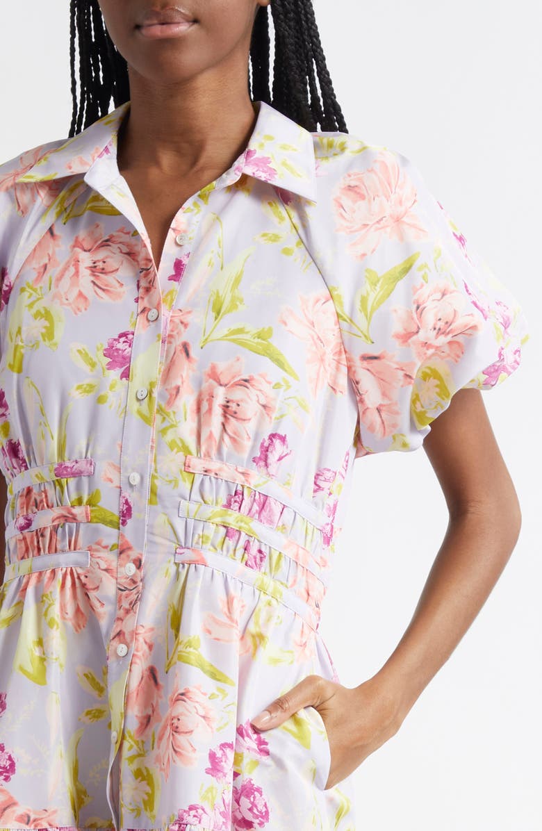 Cinq à Sept Maggio Midnight Tulips Tiered Midi Dress, Alternate, color, Pale Lavender Multi