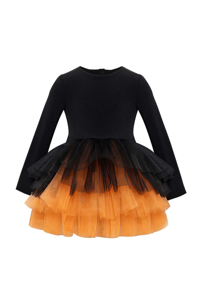 Witch Long Sleeve Fluffy Tutu Dress, Main, color, Dark Black