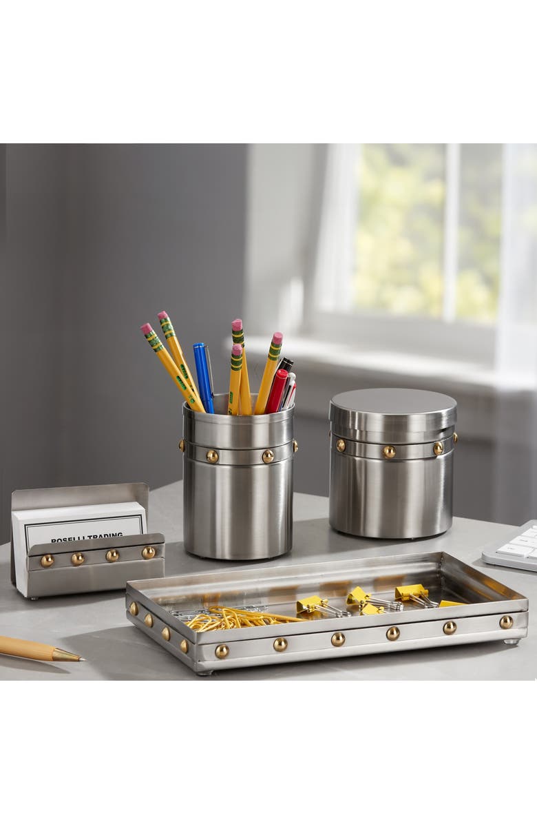 ROSELLI TRADING COMPANY Rivet 4-Piece Desk Accessory Set, Alternate, color, Silver