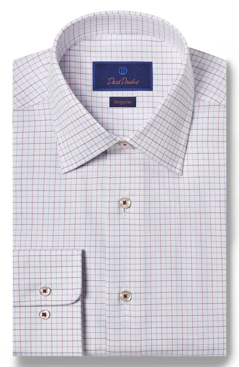 David Donahue Regular Fit Dobby Tattersall Check Dress Shirt, Main, color, 