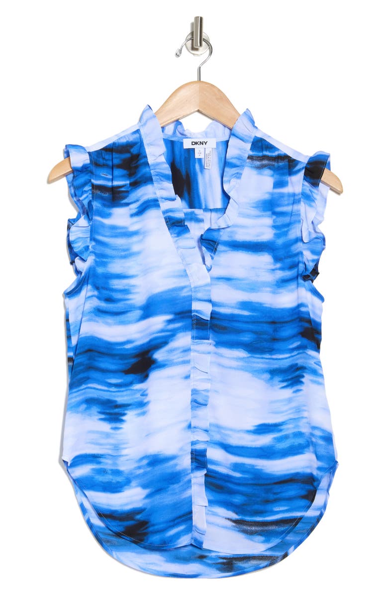 DKNY Ruffle Georgette Top, Alternate, color, Black/ Atlantc