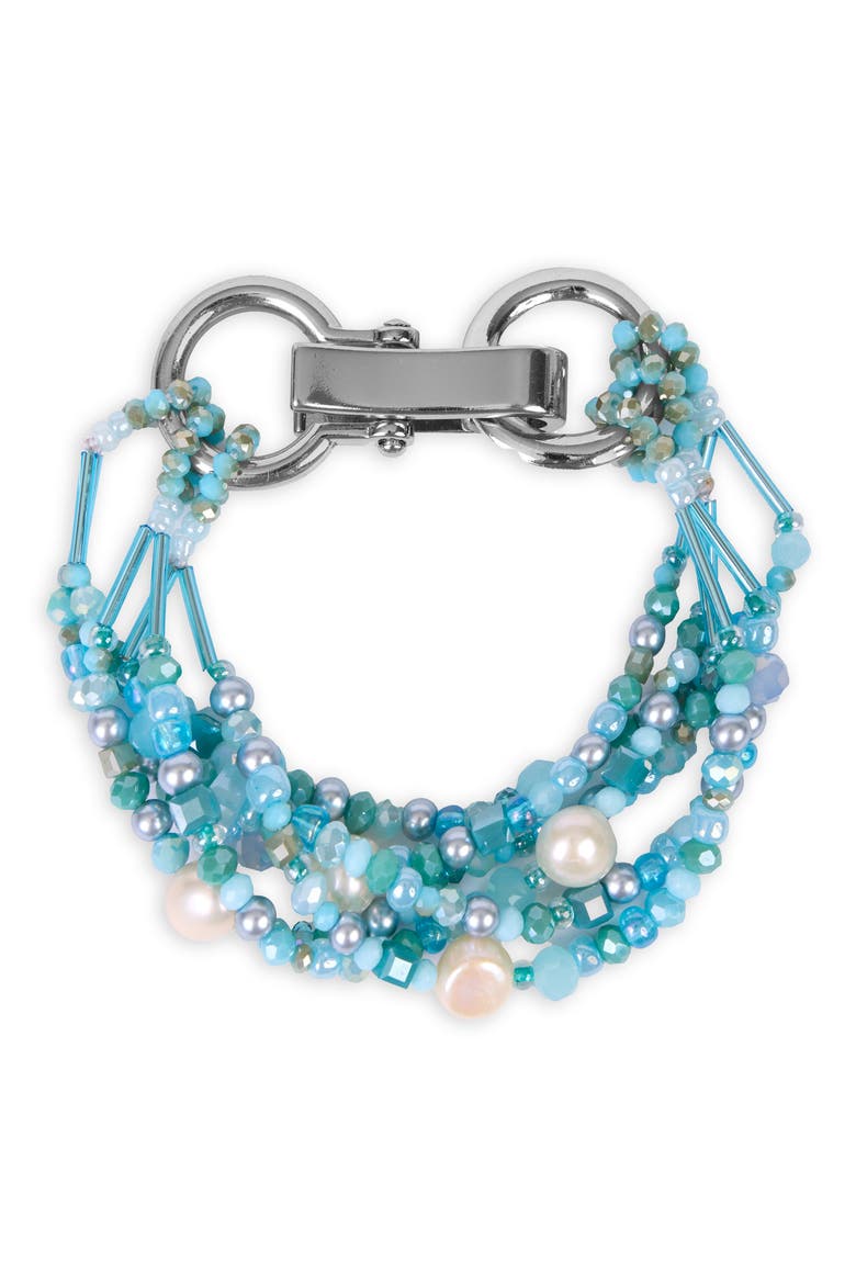 Beaded Cluster Statement Bracelet, Main, color, TURQUOISE