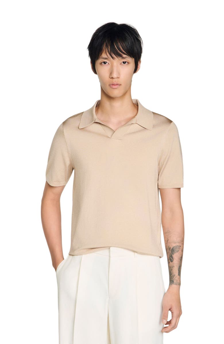 SANDRO Short-sleeved V-neck polo shirt, Alternate, color, Beige