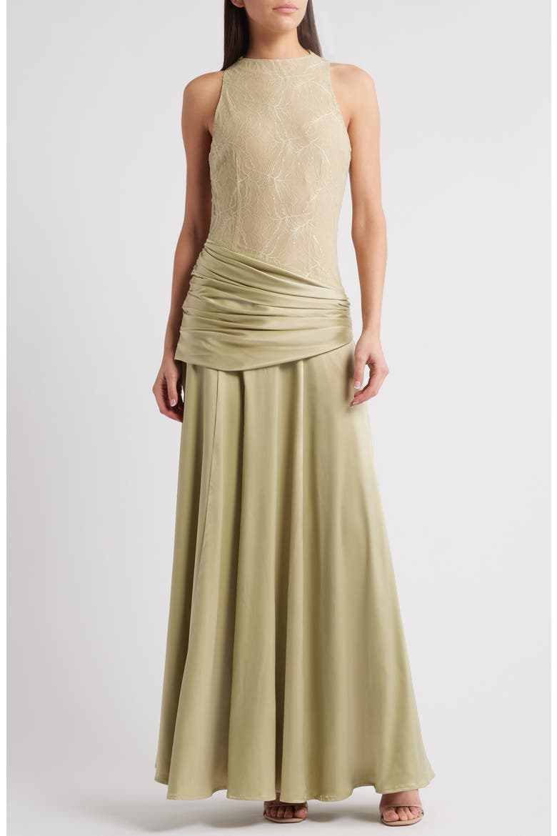 Dalia Mixed Media Gown, Main, color, PISTACHIO
