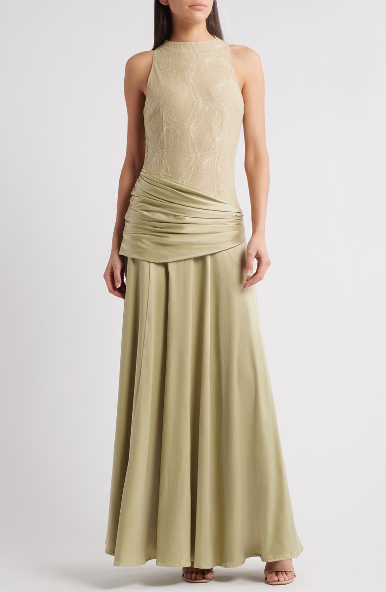 Sonya Moda Dalia Mixed Media Gown, Main, color, 