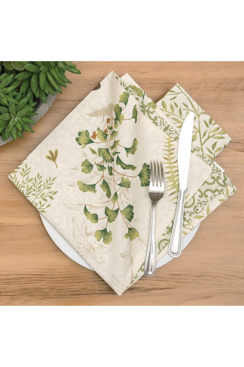 Althea Green & White Butterfly 100% Cotton, Set of 6 Cloth Napkins, Alternate, color, Green