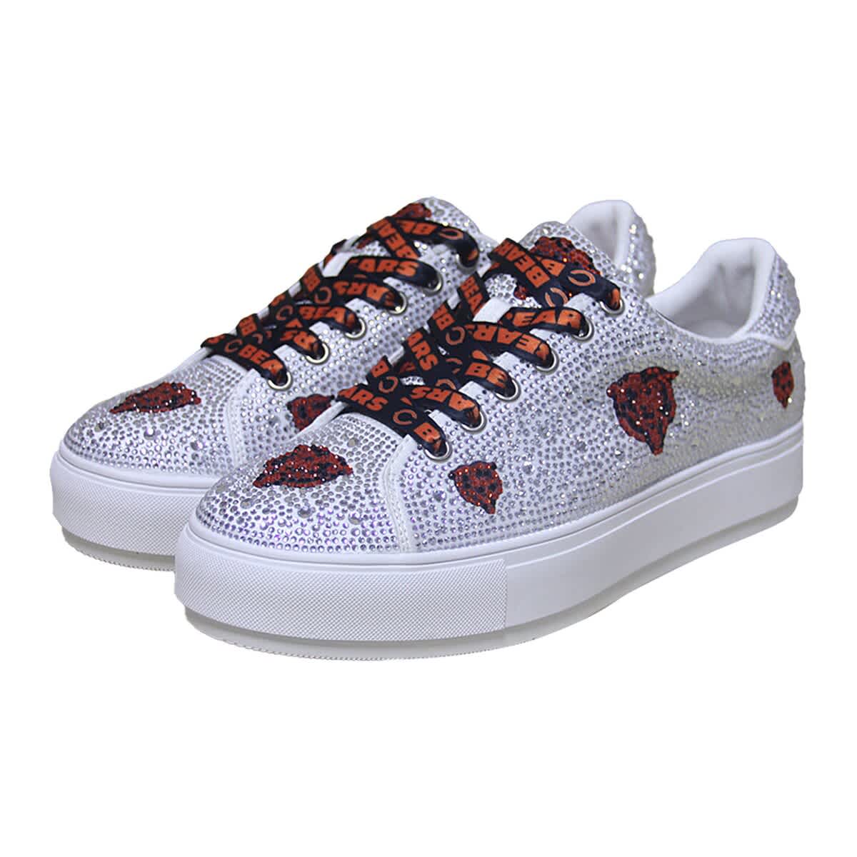 CUCE Women's Cuce White Chicago Bears Crystal Team Logo Sneakers, Main, color, 