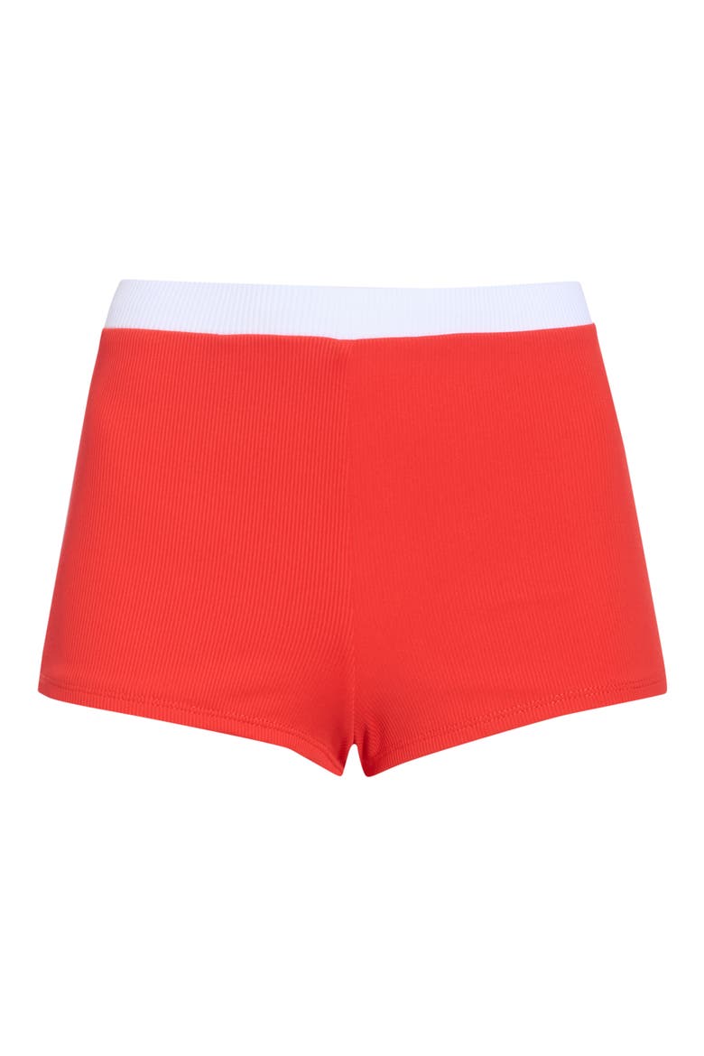 Farrah Ribbed Swim Shorts, Alternate, color, POPPY/ WHITE RIB