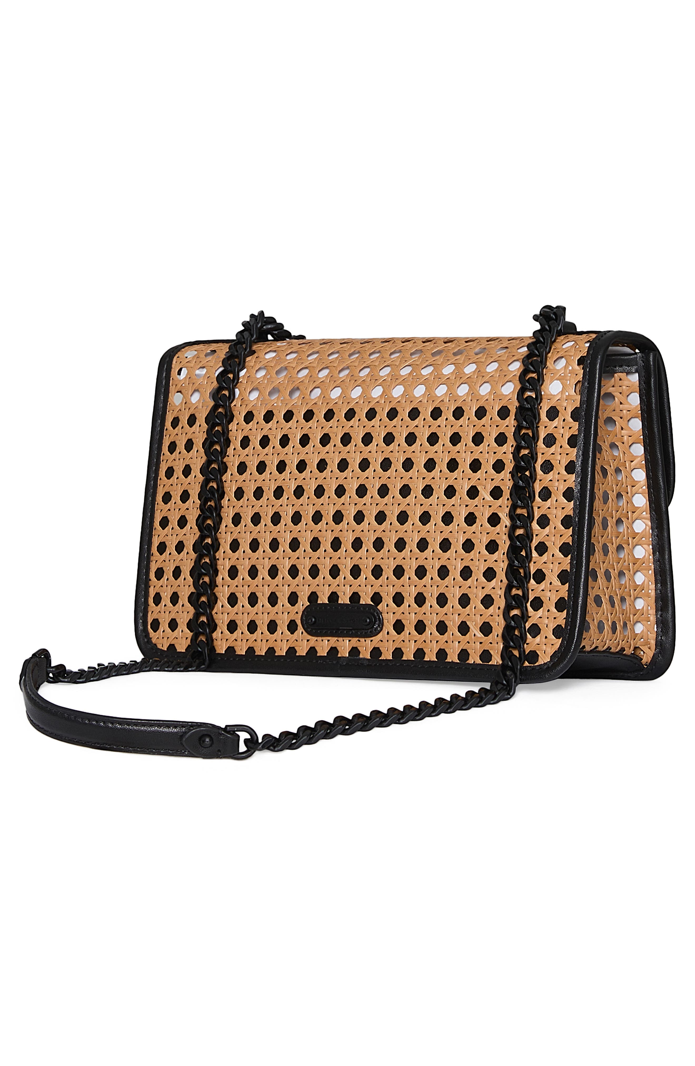 Rebecca Minkoff Megan Woven Rattan Shoulder Bag, Alternate, color, Natural/Black