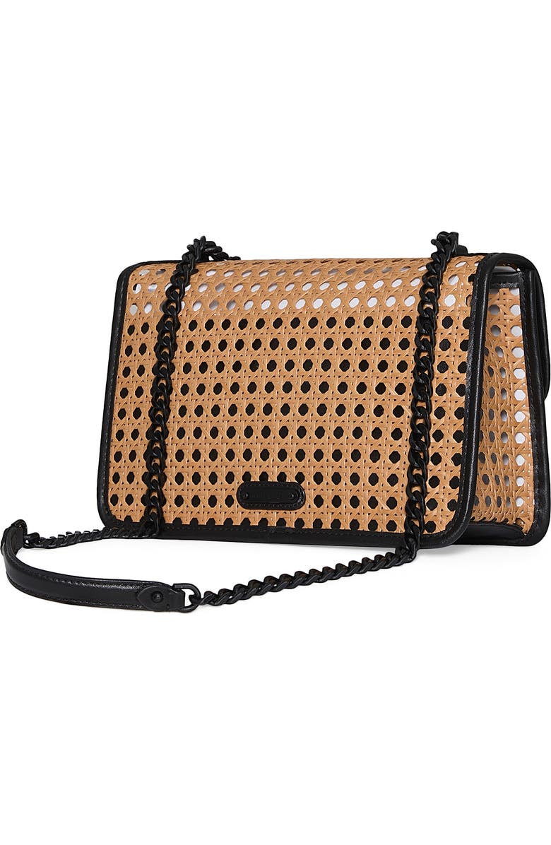 Rebecca Minkoff Megan Woven Rattan Shoulder Bag, Alternate, color, Natural/Black