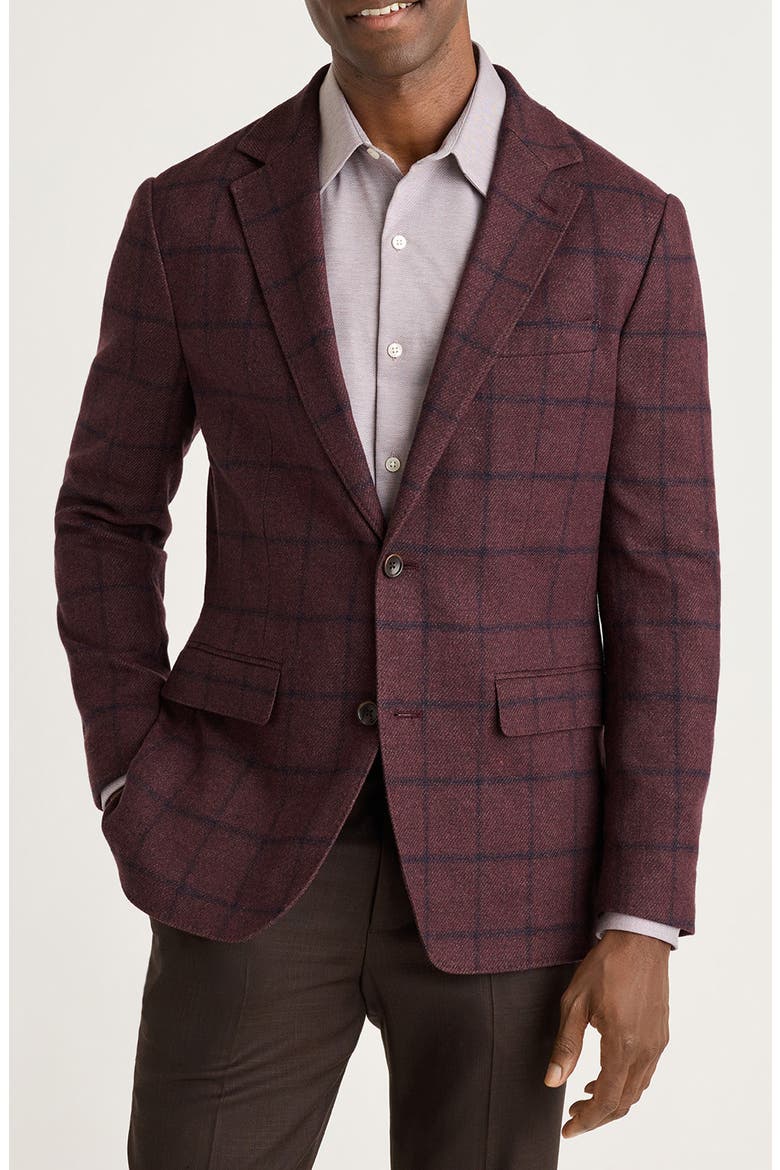 Unconstructed Italian Wool Windowpane Blazer, Main, color, BURGUNDY WINDOWPANE