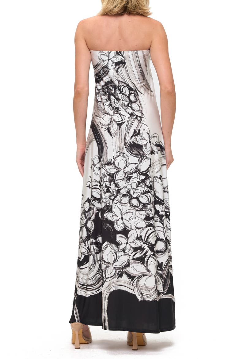 Printed Strapless Maxi Dress, Alternate, color, BLACK/ WHITE FLORAL