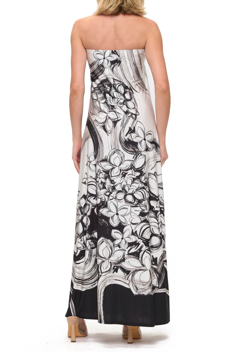 O.L. Printed Strapless Maxi Dress, Alternate, color, Black/ White Floral