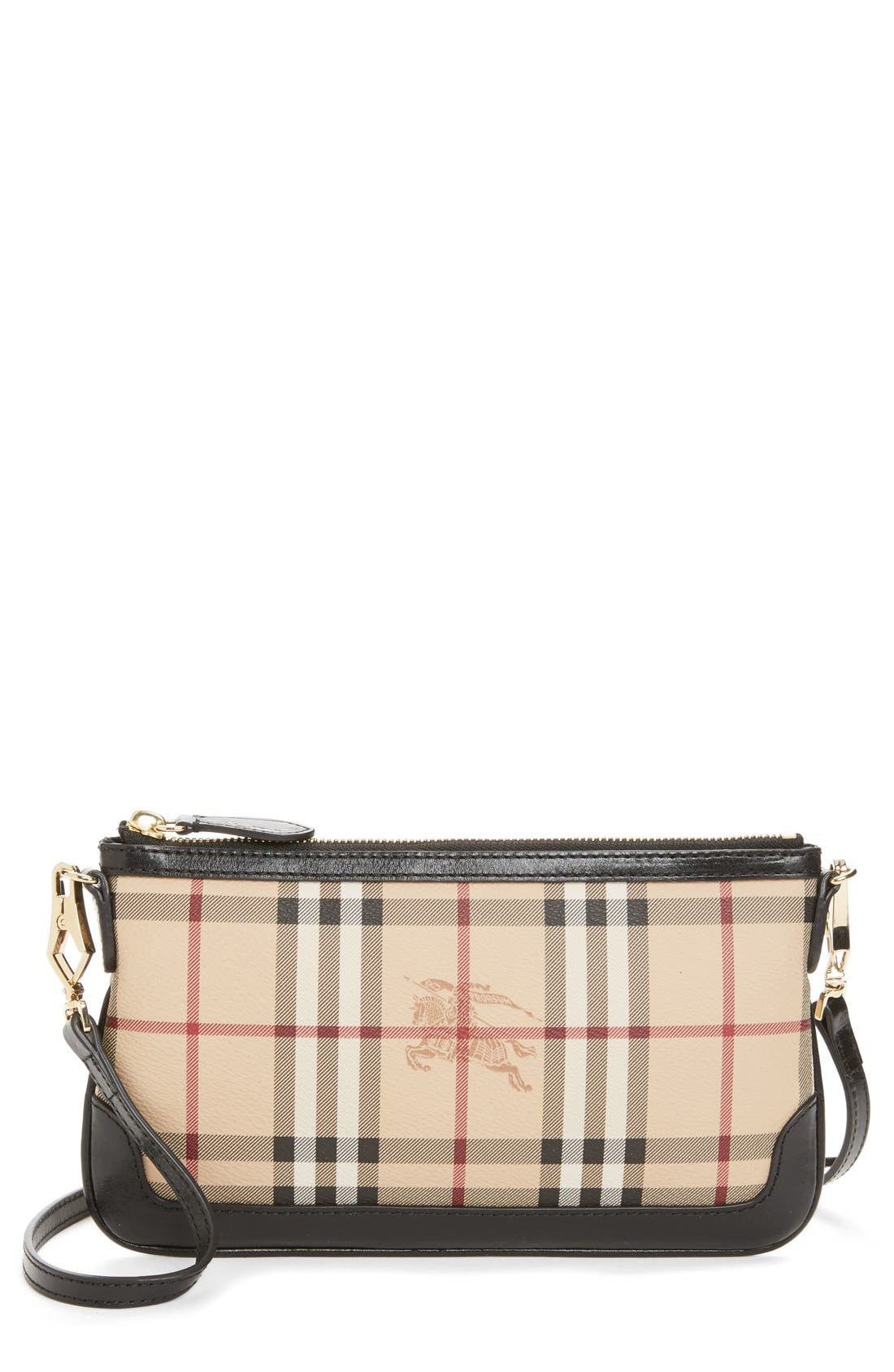 'Peyton - Haymarket Check' Crossbody Bag, Main, color, BLACK