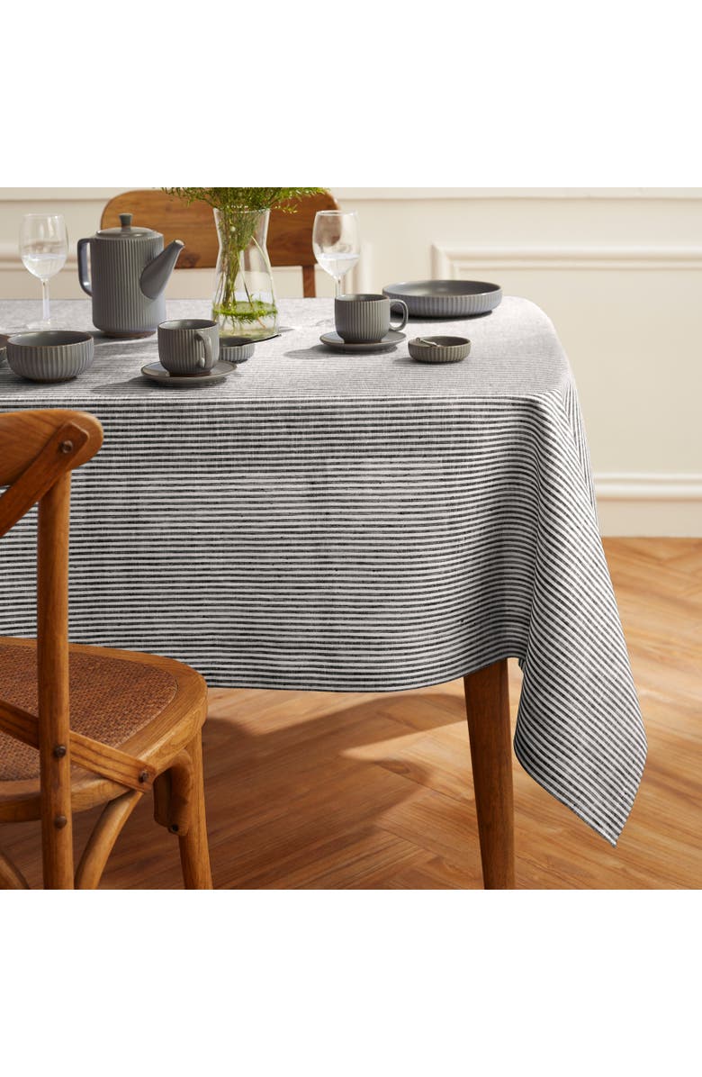 Solino Home Linen Tablecloth - Narrow Stripe, Main, color, Black And White