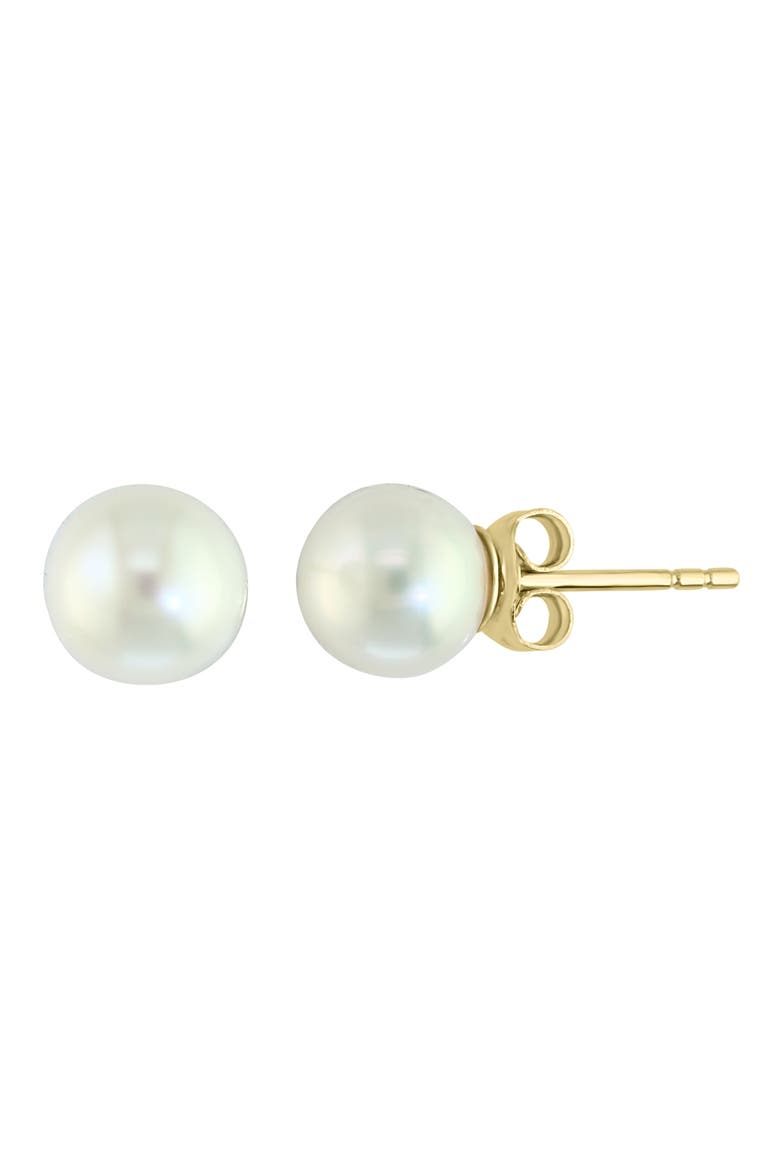 14K Yellow Gold 7-8mm Freshwater Pearl Stud Earrings, Main, color, WHITE