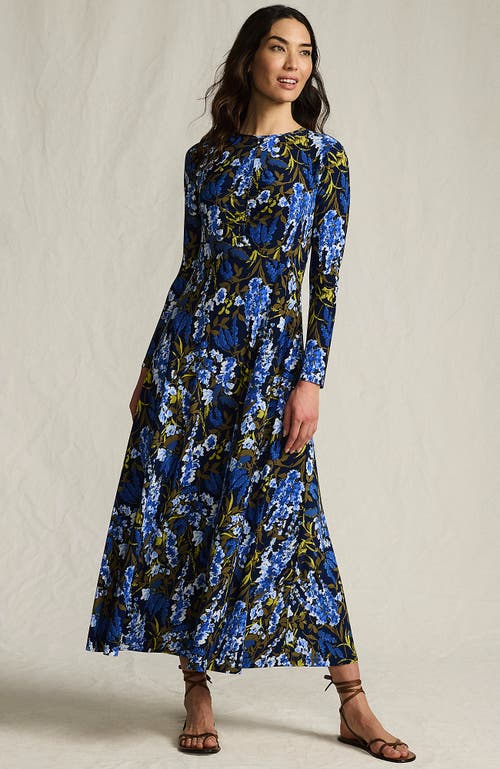 Lands' End Silky Knit Ruched Maxi Dress In Blue
