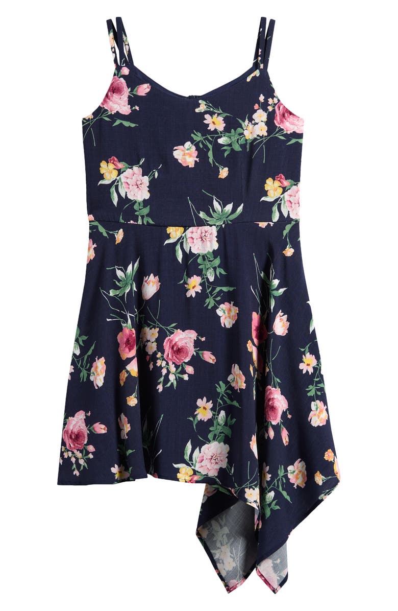 Ava & Yelly Kids' Asymmetric Sleeveless Dress, Main, color, Navy