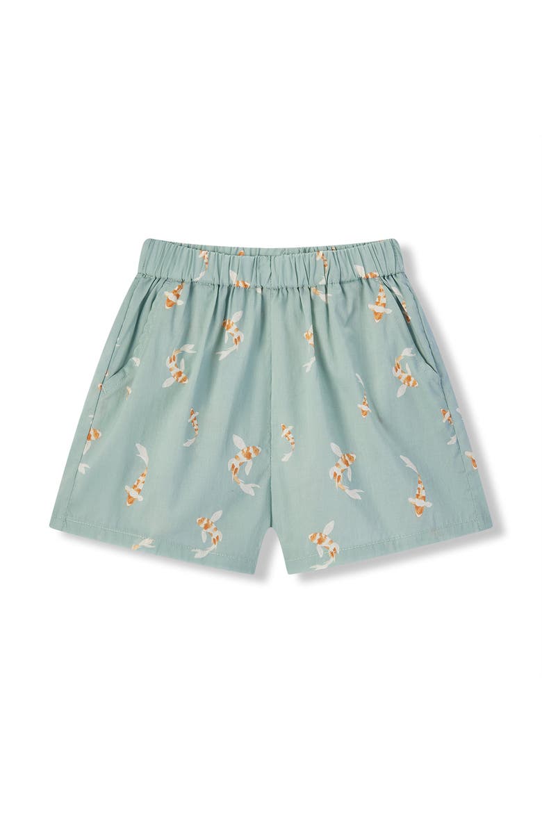Collar Button-up Shirt And Shorts Set, Alternate, color, Swimming Koi