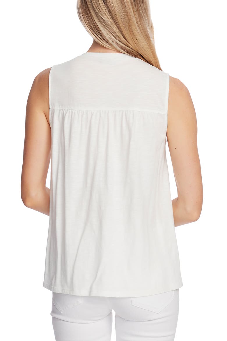 Embroidered Yoke Sleeveless Cotton Blend Top, Alternate, color, NEW IVORY