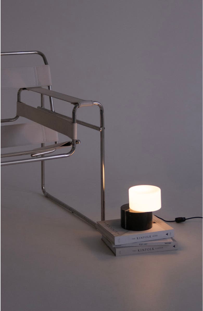 Brightech ZigZag 6" Crescent Moon Sculptural LED Desk Lamp with Marble and Glass, Rotatable Shade, Bulb Included, Alternate, color, Classic Black