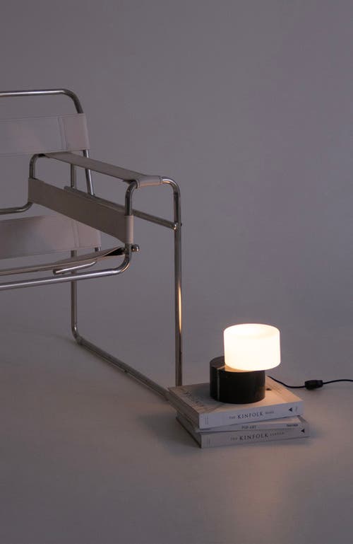 Brightech Zigzag 6" Crescent Moon Sculptural Led Desk Lamp With Marble And Glass, Rotatable Shade, B In Black