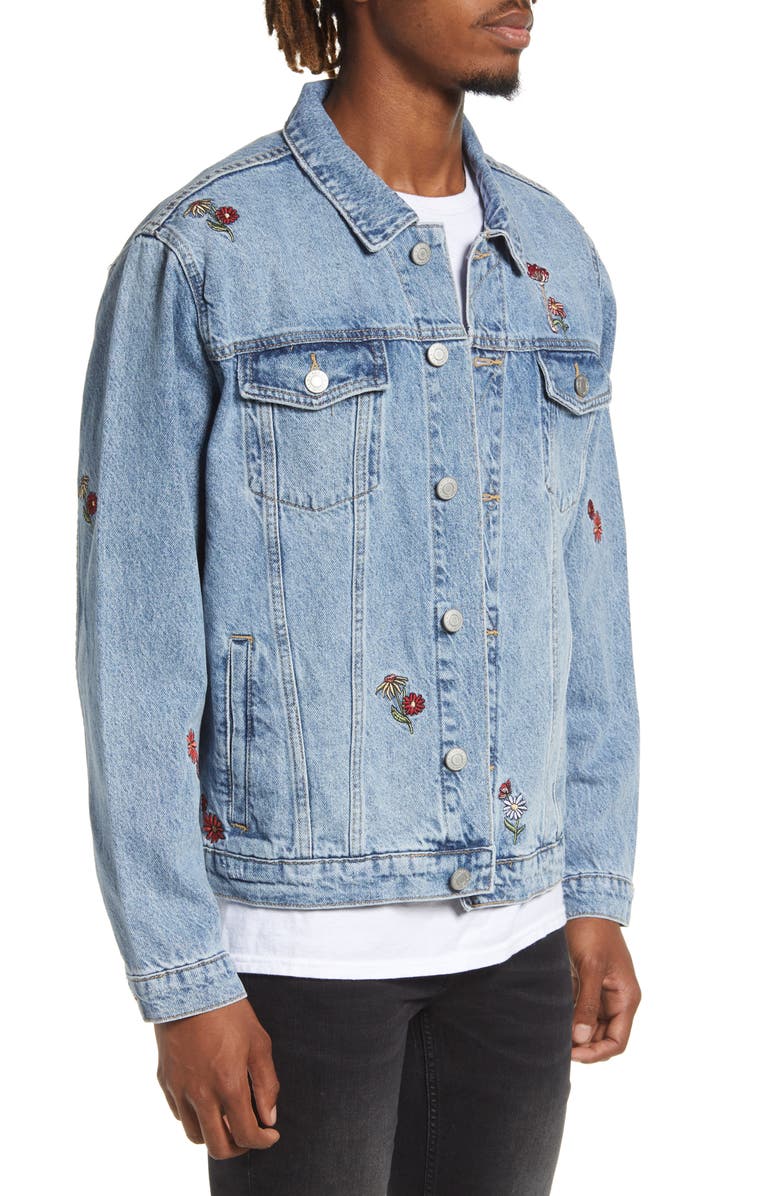 PacSun Mushroom & Floral Embroidered Denim Jacket, Alternate, color, 