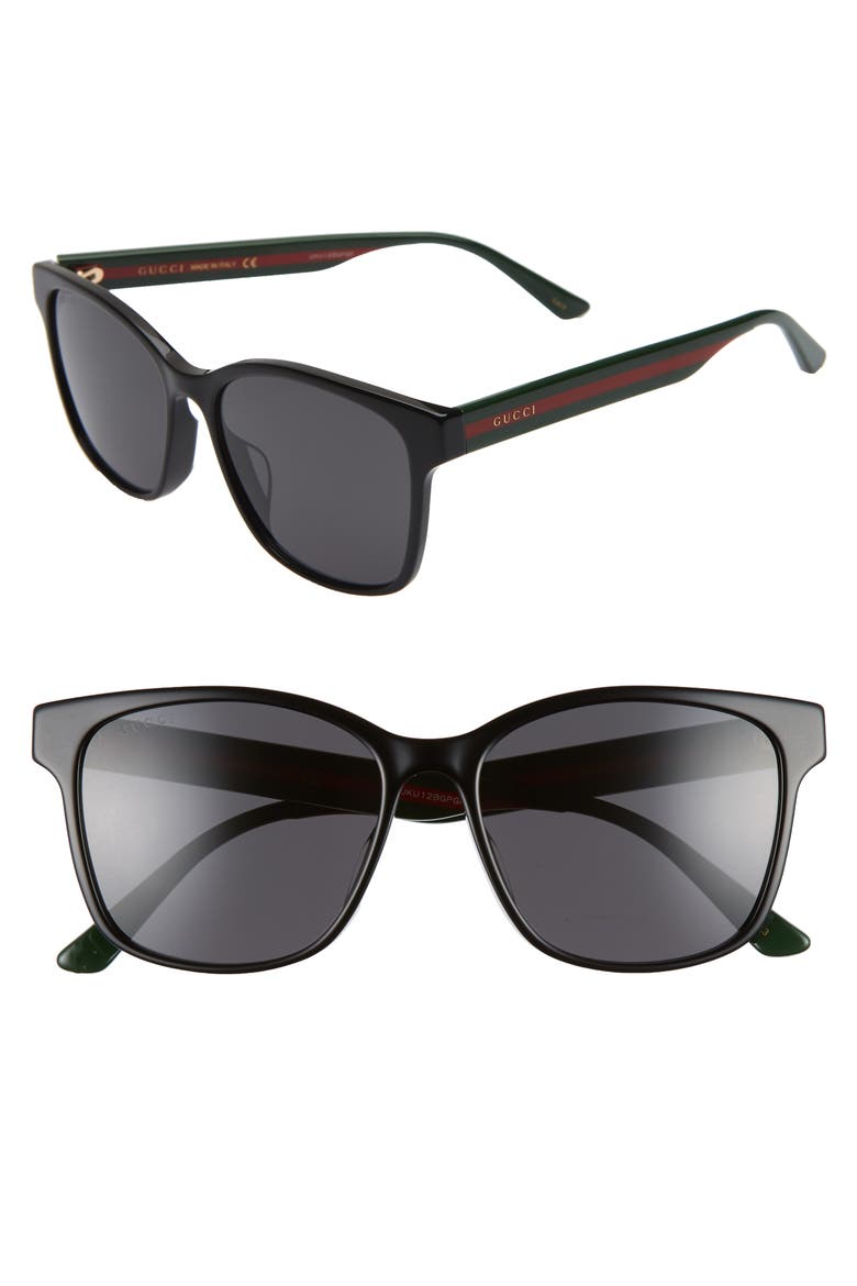 56mm Square Sunglasses, Alternate, color, BLACK