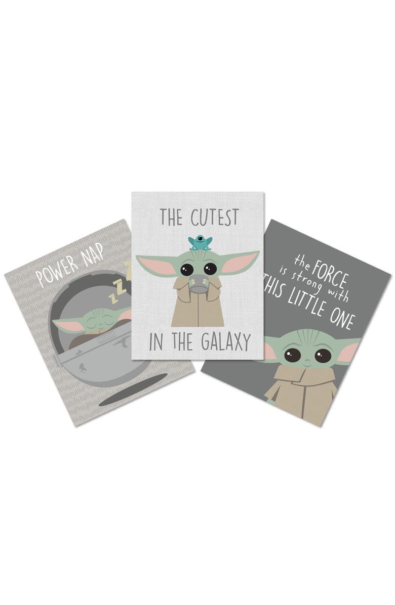 Lambs & Ivy Star Wars The Child/Baby Yoda Unframed Nursery Wall Art Decor 3pc, Alternate, color, Gray
