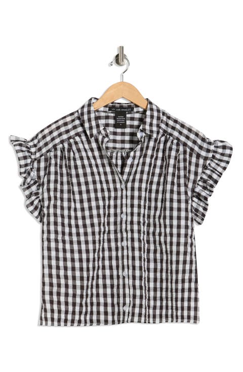 Gingham Short Sleeve Seersucker Button-Up Shirt
