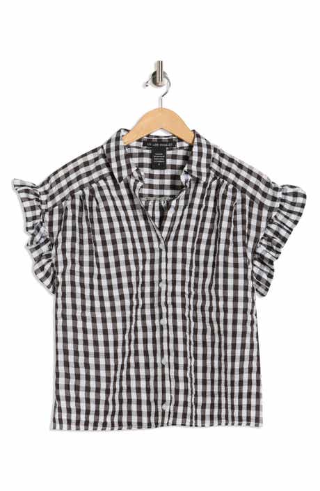 Forgotten Grace Gingham Short Sleeve Seersucker Button-Up Shirt