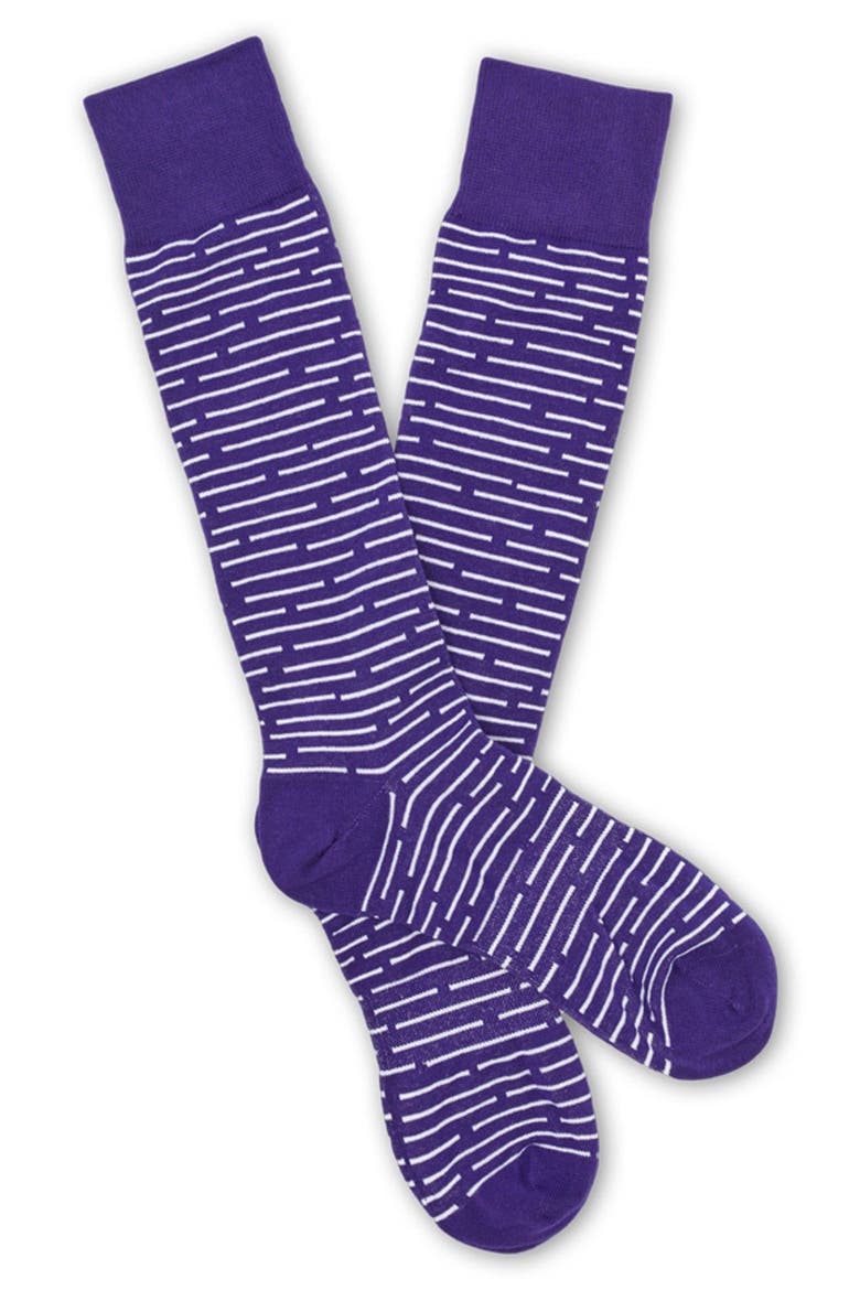 Broken Stripe Dress Socks, Alternate, color, PURPLE / WHITE