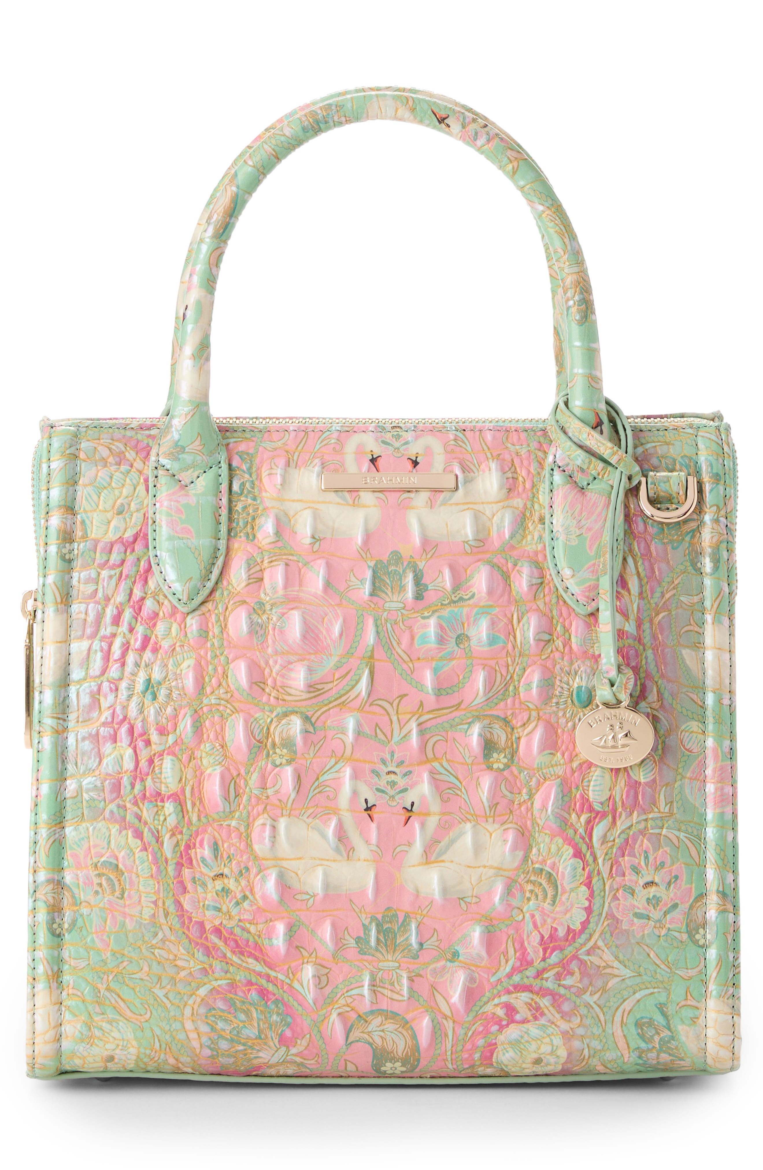Brahmin Small Caroline Croc Embossed Leather Satchel, Alternate, color, Odette Ombre Melbourne