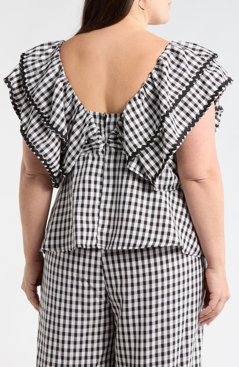 SUGARLIPS Dovery Gingham Ruffle Top, Alternate, color, Black-White