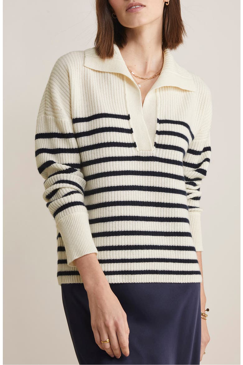 Stripe Cashmere Polo Sweater, Main, color, MARSHMALLOW