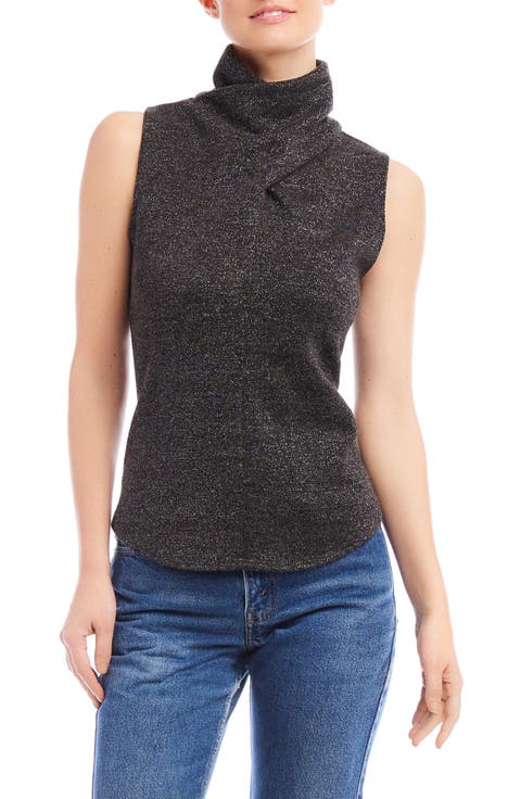 Abbey Metallic Sleeveless Turtleneck Top