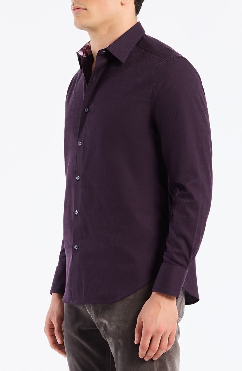 Robert Graham Odyssey Geo Jacquard Stretch Cotton Button-Up Shirt, Alternate, color, Berry
