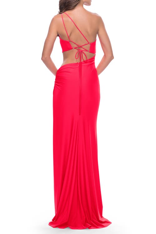 La Femme One Shoulder Dress With Side Cut Out And Unique Back In Pink