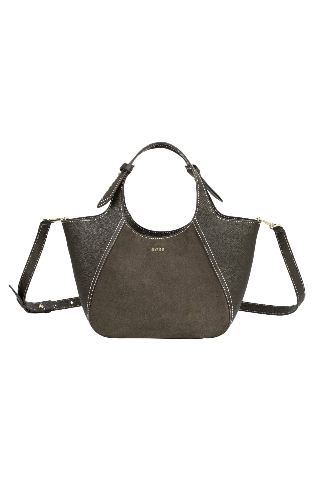 HUGO Small Lenah Suede Tote, Alternate, color, Dark Green