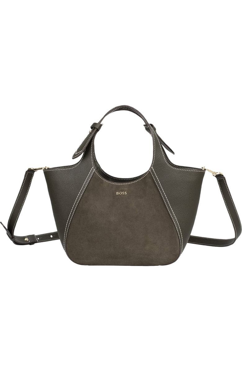 HUGO Small Lenah Suede Tote, Alternate, color, Dark Green