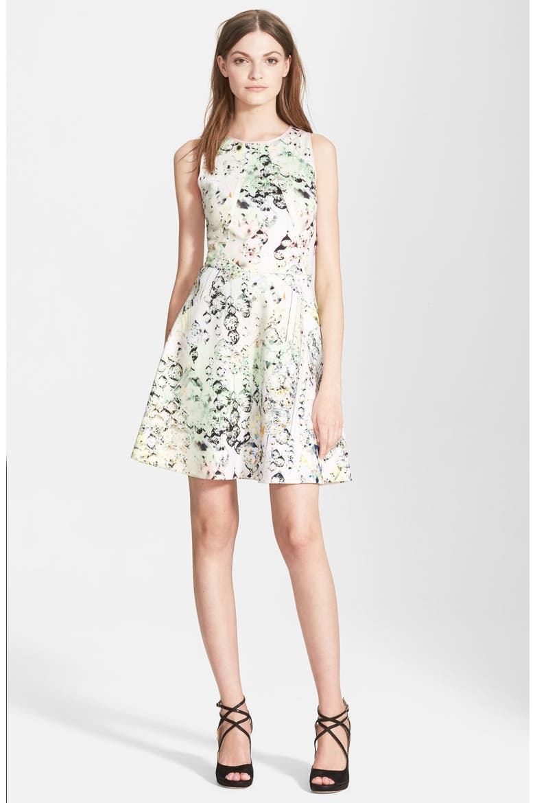 'Sapira Crystal Droplets' Neoprene Skater Dress, Main, color, NUDE PINK