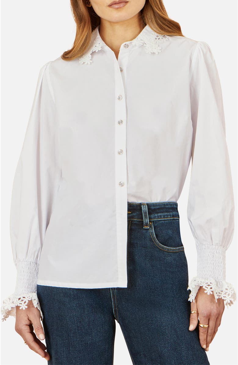 Yumi Lace Trim Shirt, Alternate, color, White