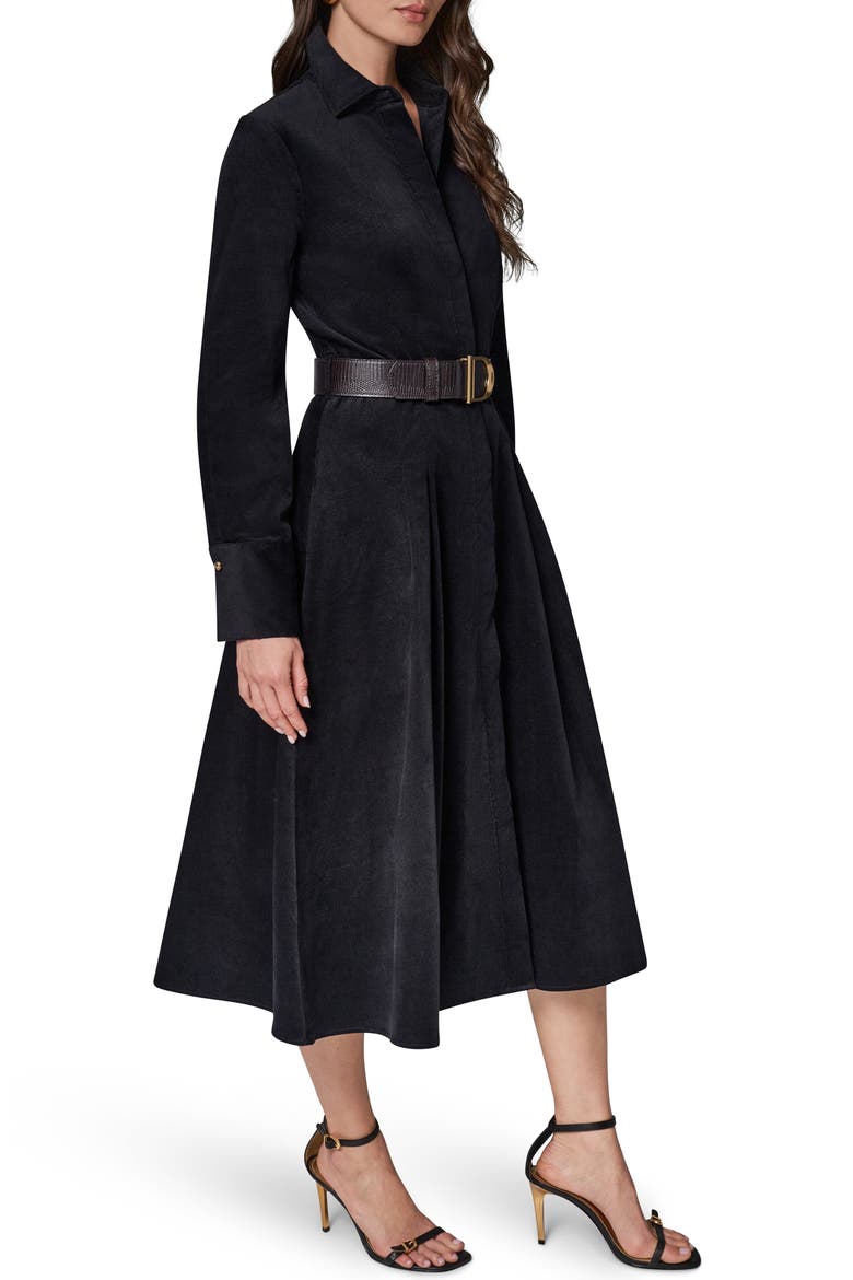 Belted Corduroy Midi Shirtdress, Alternate, color, BLACK
