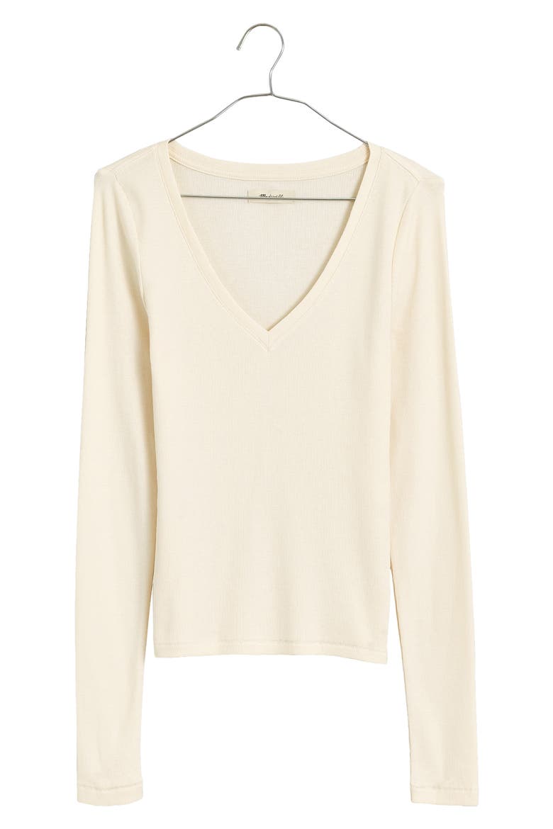 Long Sleeve V-Neck Rib Top, Main, color, ANTIQUE CREAM